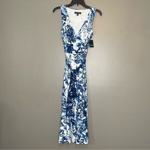 Lauren Ralph Lauren Blue and White Mediterranean Faux Wrap Dress Size 4